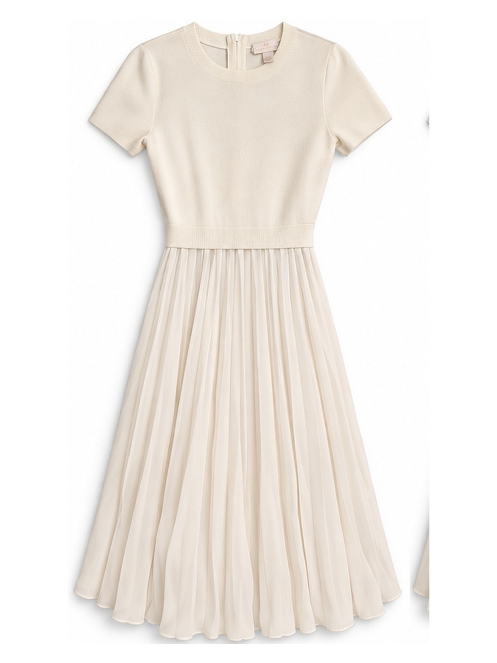 Rachel Parcell Ivory Pleated Mixed Media Knit Midi Dress Size M